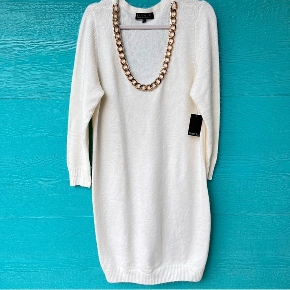 ELOQUI SWEATER DRESS CREAM WITH CHUNKY GOLD CHAIN NECKLINE SIZE 18 - Picture 6 of 12